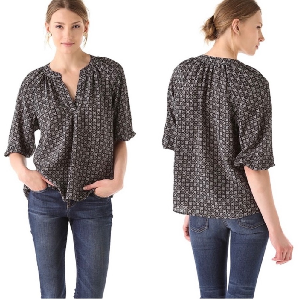 Joie | Addie B Gray Geometric Print Silk Blouse S